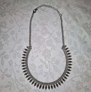 Vintage Silver Tone Fringe Bib Statement Necklace